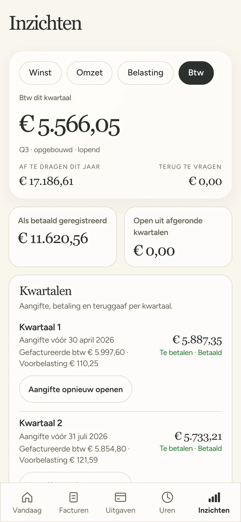 Btw dit kwartaal: af te dragen en terug te vragen, met de kwartalen en hun deadlines.